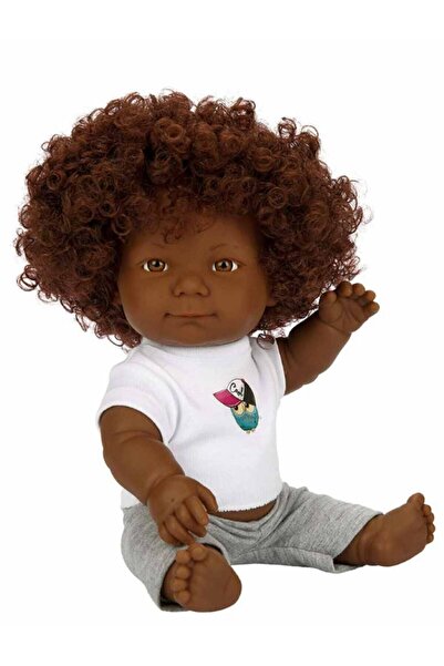 TOYFEST Kıvırcık Esmer Dada Bebek - Gri Eşofmanlı 35 Cm