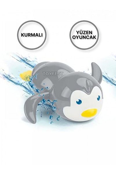 TOYFEST Penguin Toy Swimming in Wind-Up Automatic Bath Tub Pool Sea - Gray
