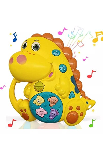 TOYFEST Hayvan Sesleri Çıkaran Tuşlu Işıklı Notalı Ninnili Müzikli Dinazor İnteraktif Bebek Eğitici - Sarı