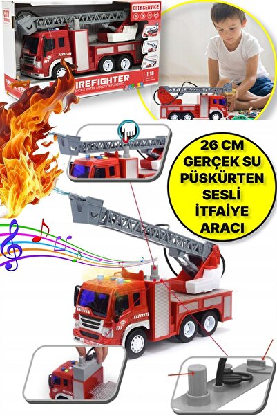 TOYFEST Sesli Işıklı Ve Gerçek Su Fışkırtan Itfaiye Aracı - Fire Truck 26 Cm