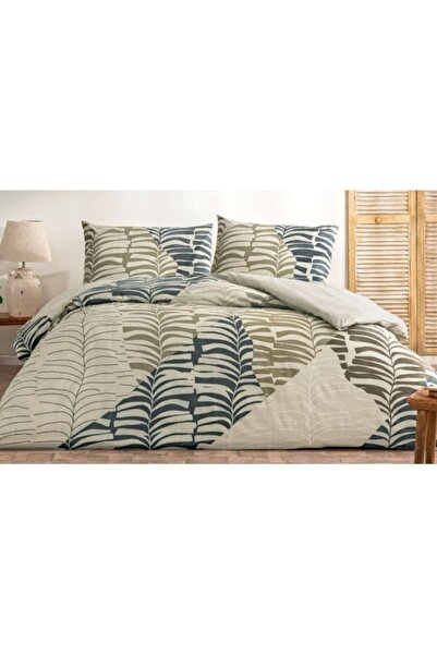 Taç Taç Ella Ranforce Geometrik Desenli %100 Pamuk Nevresim Takımı Yeşil-Kahverengi Tek Kişilik