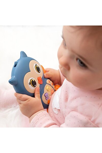 TOYFEST Hayvan Sesleri Çıkaran Işıklı Müzikli Baykuş Modelli İnteraktif Bebek Eğitici Tuşlu Oyuncak - Mavi