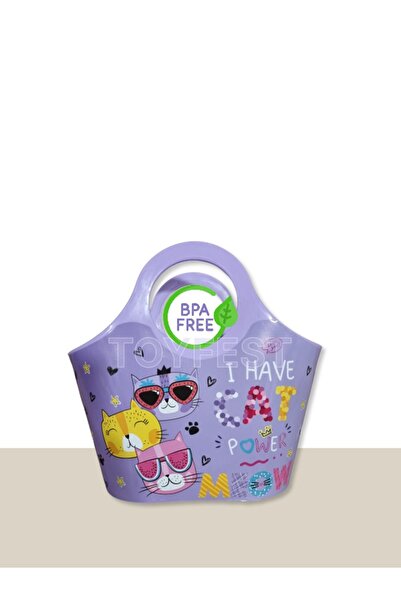 TOYFEST Multi-Purpose Lilac Children's Daily & Beach Bag - Meow Cat Model - 5 LT