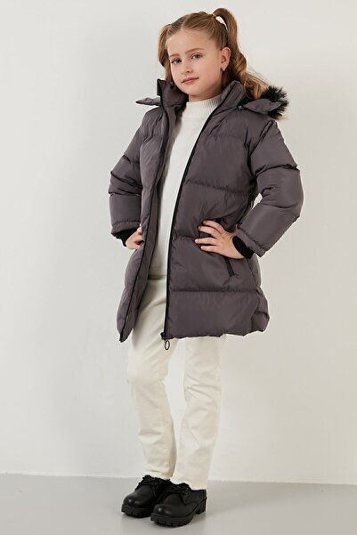 Lela Plush Lined Faux Fur Collar Removable Hooded Winter Coat Girls' Coat 5760072