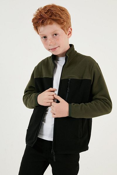 Lela Μαλακή υφή με φερμουάρ Color Block Stand γιακά τσέπη Fleece Unisex Παιδικό POLAR 5905001