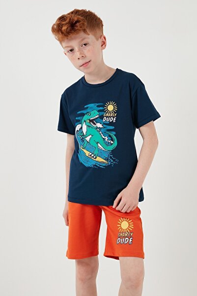 Lela Cotton Regular Fit Crew Neck Shorts Top and Bottom Set Boy's Suit6212019