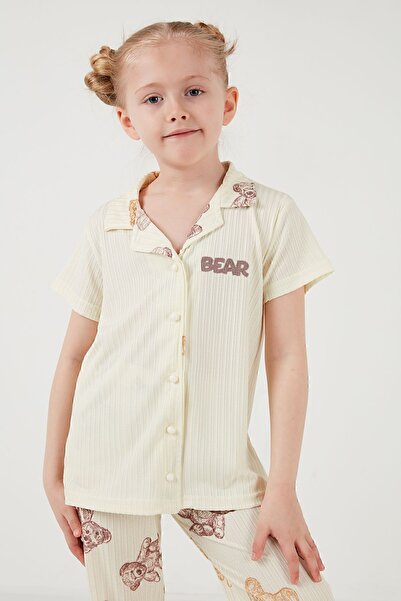 Lela Printed Elastic Waist Shirt Collar Short Sleeve Pajamas Set Girl's SET6576001