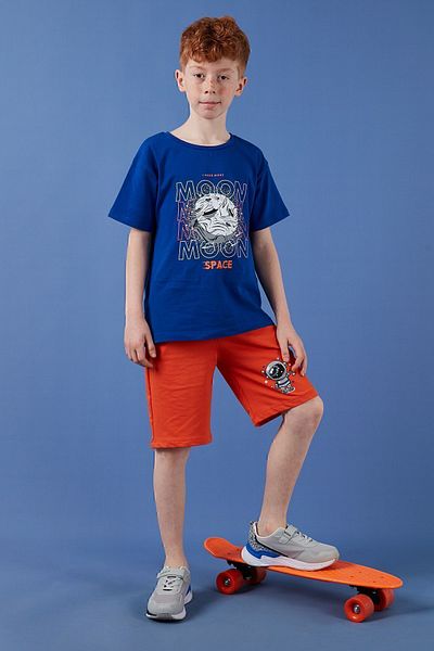 Lela Cotton Regular Fit Crew Neck Shorts Top and Bottom Set Boy's Suit6212008