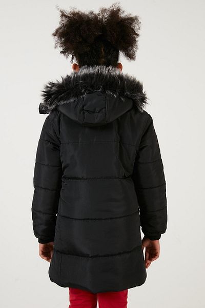 Lela Girl's Coat with Faux Fur Collar and Plush Lining and Removable Hood 5760043