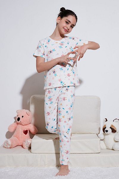 Lela 100% Cotton Crew Neck Short Sleeve Pajamas Set Girl's Set6651002