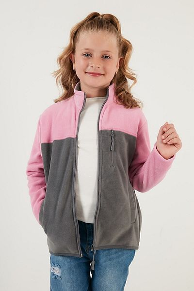Lela Soft Textured Zippered Color Block Stand Collar Pocket Fleece Unisex Children's Fleece 5905001