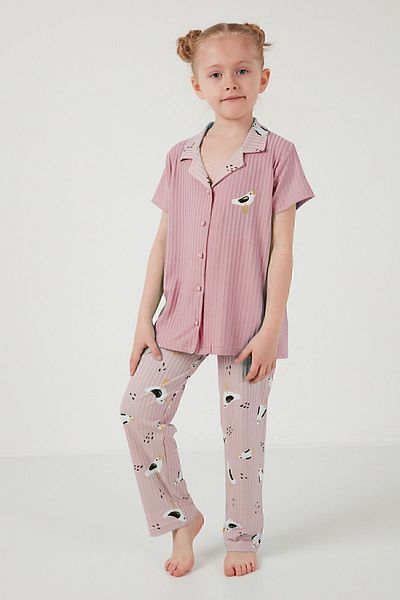 Lela Pyžamový set pro dívku s potiskem - Elastický pas, Košilový límec, Krátký rukáv6576001