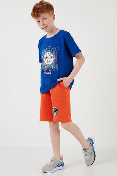 Lela Cotton Regular Fit Crew Neck Shorts Top and Bottom Set Boy's Suit6212008