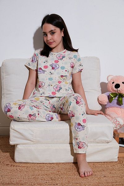 Lela Σετ πιτζάμες με κοντό μανίκι 100% Cotton Crew Σετ για κορίτσια6651004