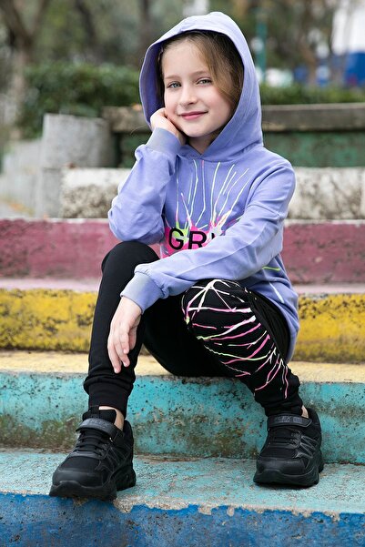 Lela Baskılı Kapüşonlu Cepli Pamuk Kız Çocuk Takım Takım 5922018