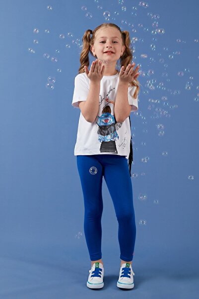 Lela Βαμβακερό εμπριμέ φούντα Λεπτομερές μπλουζάκι με λαιμόκοψη για κορίτσια Παιδικό μπλουζάκι 6211020