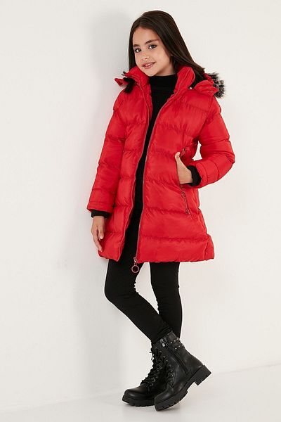 Lela Plush Lined Faux Fur Collar Removable Hooded Winter Girl's Coat 5766038