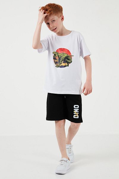 Lela Set de pantaloni scurți pentru partea de sus și de jos, cu decor normal, din bumbac, costum băieți6212017