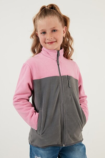 Lela Soft Textured Zippered Color Block Stand Collar Pocket Fleece Unisex Children's Fleece 5905001