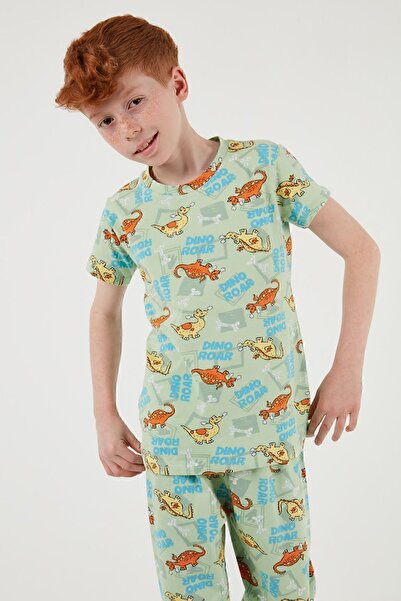 Lela Patterned 100% Cotton Crew Neck Pajama Set Boy's Pajama Set6651003