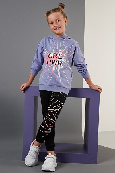Lela Baskılı Kapüşonlu Cepli Pamuk Kız Çocuk Takım Takım 5922018