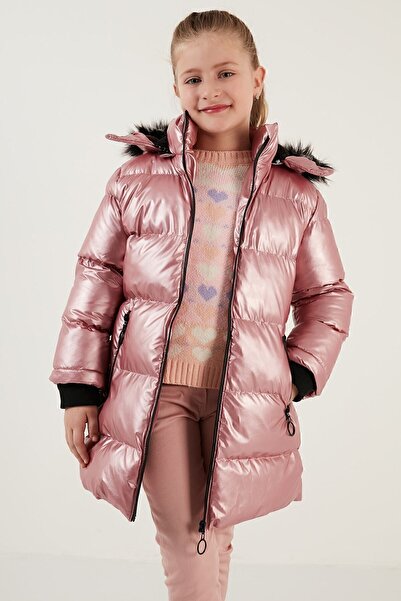 Lela Peluş Astarlı Yakası Suni Kürklü Çıkarılabilir Kapüşonlu Kışlık Mont Kız Çocuk Mont 5761908
