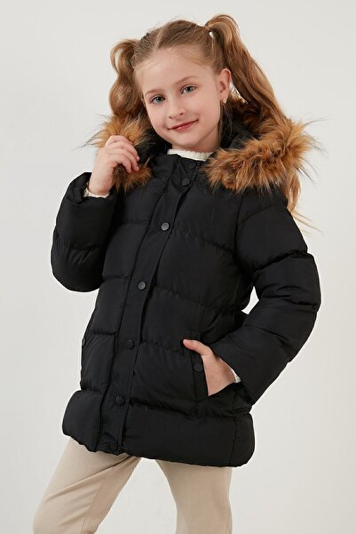 Lela Yakası Suni Kürklü Kapüşonlu Cepli Mont Kız Çocuk Mont 6028720