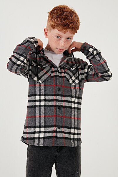 Lela Хлопчача сорочка з капюшоном та двома кишенями, картатий візерунок CF25W81786