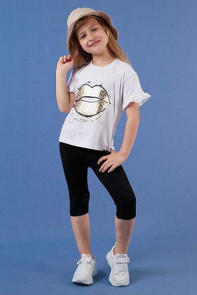 Lela Tricou imprimat din bumbac cu decolteu rotund și mâneci cu volan pentru fete