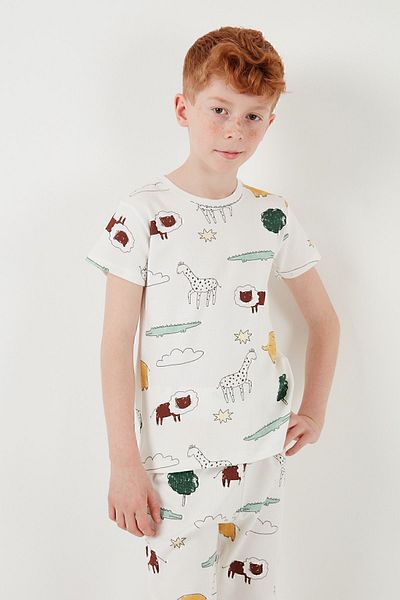 Lela Patterned 100% Cotton Crew Neck Pajama Set Boy's Pajama Set6651001
