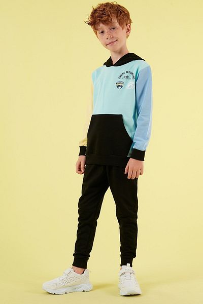 Lela Boy's Sports Set - Hood, Kangaroo Pocket, 100% Cotton, Color Block 59215402