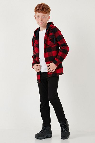 Lela Boy's Hooded Plaid Lumberjack Shirt - Double Pocket Cf25W81787
