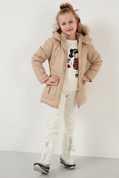 Lela Μπουφάν με τεχνητή γούνα στο γιακά και επένδυση από βελούδο με με κουκούλα τσέπες Μπουφάν για κορίτσια 6034040