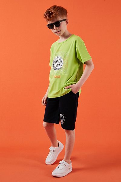 Lela Cotton Regular Fit Crew Neck Shorts Top and Bottom Set Boy's Suit6212008