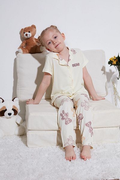 Lela Printed Elastic Waist Shirt Collar Short Sleeve Pajamas Set Girl's SET6576001