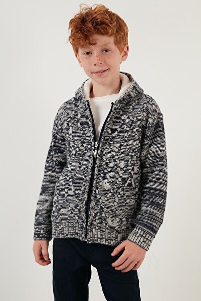 Lela Zippered Hooded Plush Winter Cardigan Boy's Cardigan 633mj412
