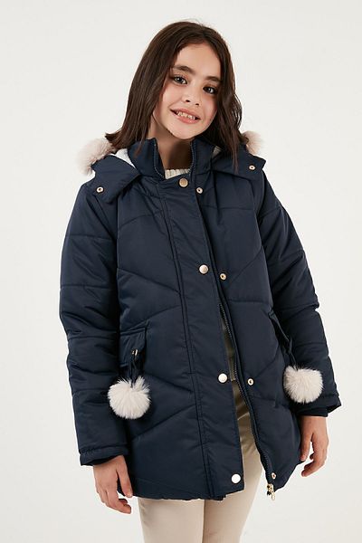 Lela Plyšový podšitý dívčí kabát s kapucí Puffer Coat 6035034