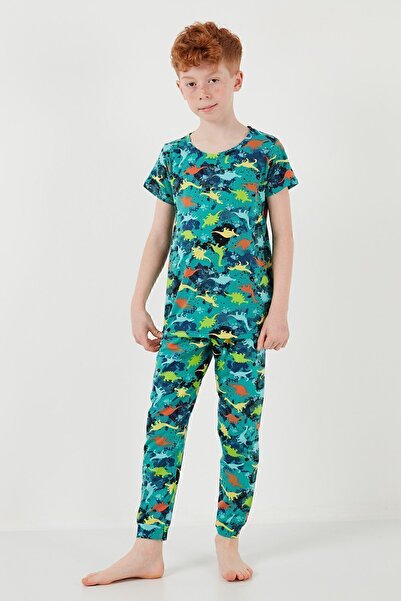 Lela Patterned 100% Cotton Crew Neck Pajama Set Boy's Pajama Set6651003