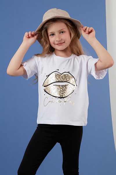 Lela Tricou imprimat din bumbac cu decolteu rotund și mâneci cu volan pentru fete