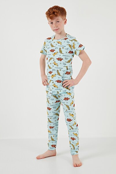 Lela Patterned 100% Cotton Crew Neck Pajama Set Boy's Pajama Set6651001