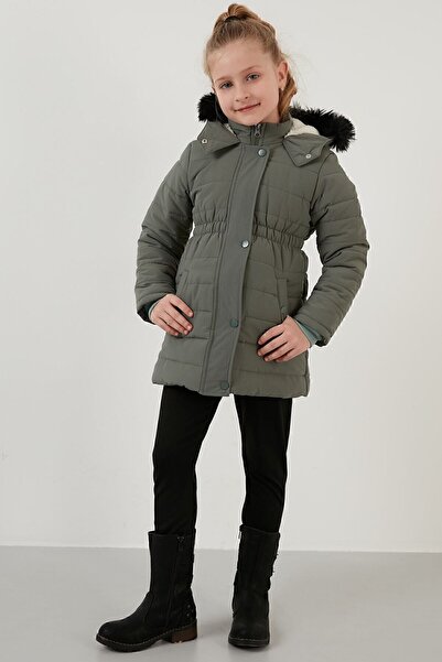 Lela Girl's Coat with Faux Fur Collar Plush Lining Hooded Pocket Coat 6035030