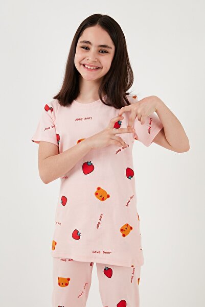 Lela % 100 Pamuk Bisiklet Yaka Kısa Kollu Pijama Takımı Kız Çocuk TAKIM 6651002