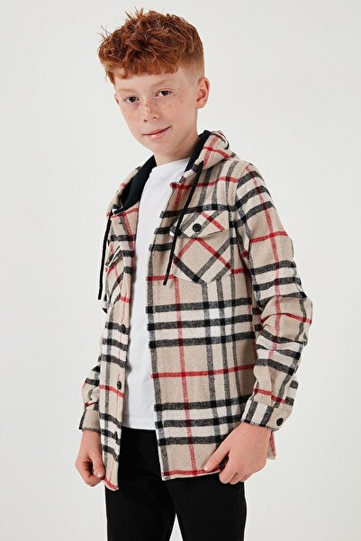 Lela Boy's Hooded Lumberjack Shirt - Double Pocket, Plaid Pattern Cf25W81786