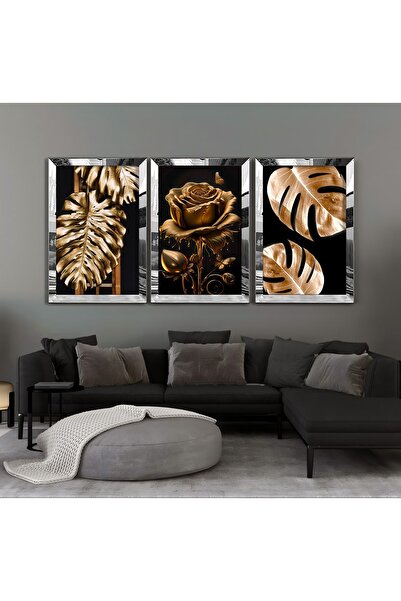 Harikabirev HARİKABİREV - Combinație de trandafiri aurii și negri - Pictură MDF cu cadru din plexiglas KRFZ