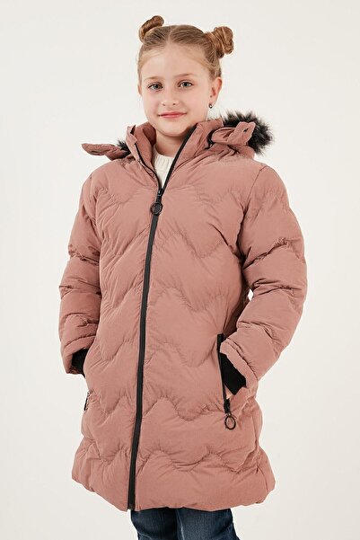 Lela Peluş Astarlı Yakası Suni Kürklü Çıkarılabilir Kapüşonlu Kışlık Mont Kız Çocuk Mont 5761905