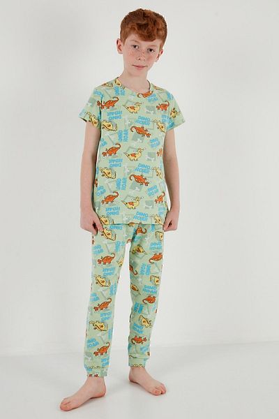 Lela Patterned 100% Cotton Crew Neck Pajama Set Boy's Pajama Set6651003