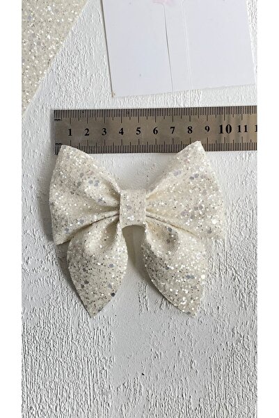 Toka Perisi Fundita pentru fete cu sclipici alb cu cataramă mare cu fundă (Sparkle)