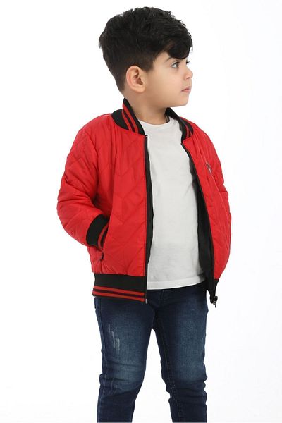 Montstop Red Boy's Jacket - Water and Windproof, Zippered, Lined College Collar