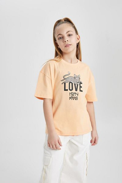 DeFacto Girl's Crew Neck Back Printed Relax Fit T-Shirt B5127A824Sm
