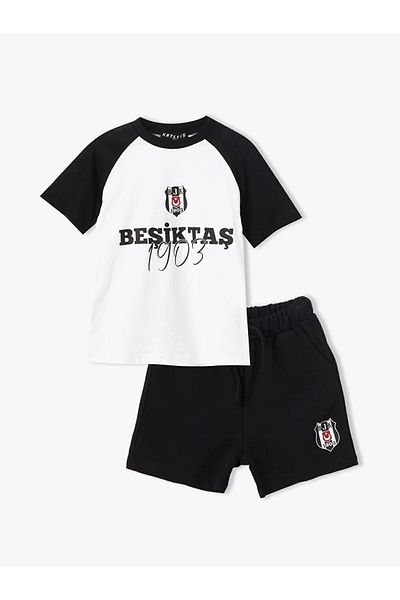 LC Waikiki LCW baby Crew Neck Beşiktaş Printed Baby Boy T-Shirt and Shorts Set of 2
